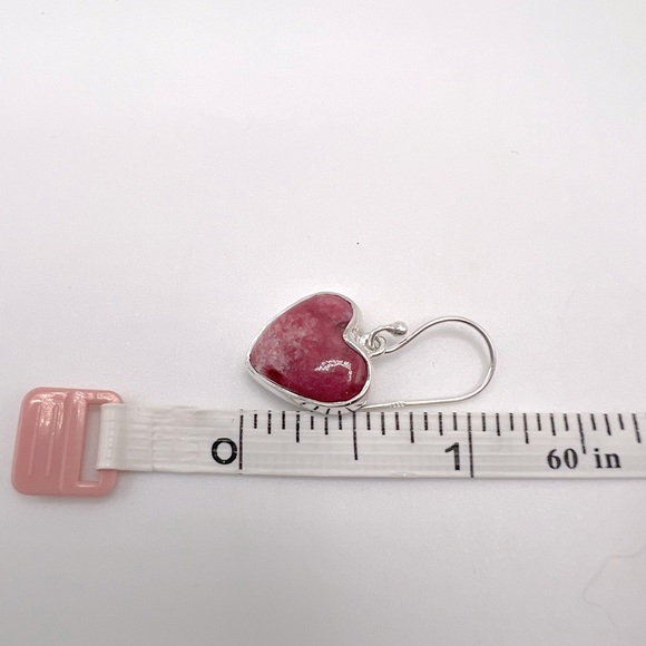 Thulite .925 Sterling Silver Heart Earrings - Picture 14 of 15